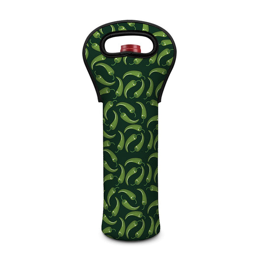 Green Chili Peppers Pattern Print Single Neoprene Wine Tote