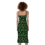 Green Chili Peppers Pattern Print Slim Fit Midi Cami Dress