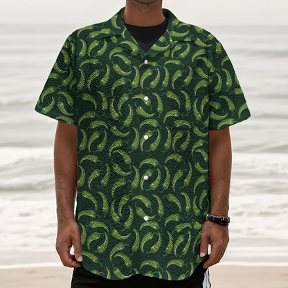 Green Chili Peppers Pattern Print Textured Short Sleeve Shirt