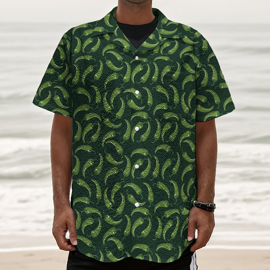 Green Chili Peppers Pattern Print Textured Short Sleeve Shirt