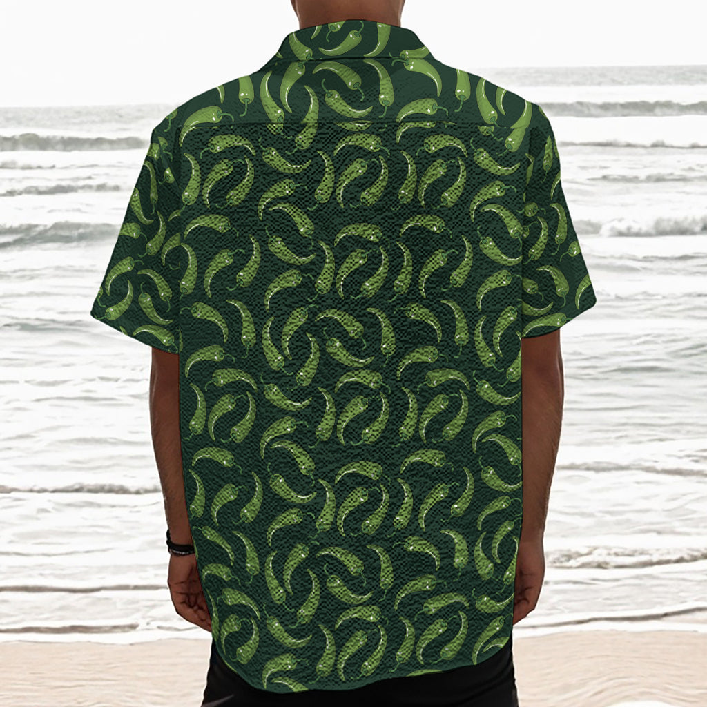 Green Chili Peppers Pattern Print Textured Short Sleeve Shirt