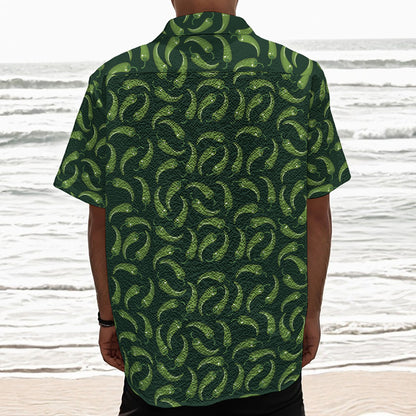 Green Chili Peppers Pattern Print Textured Short Sleeve Shirt