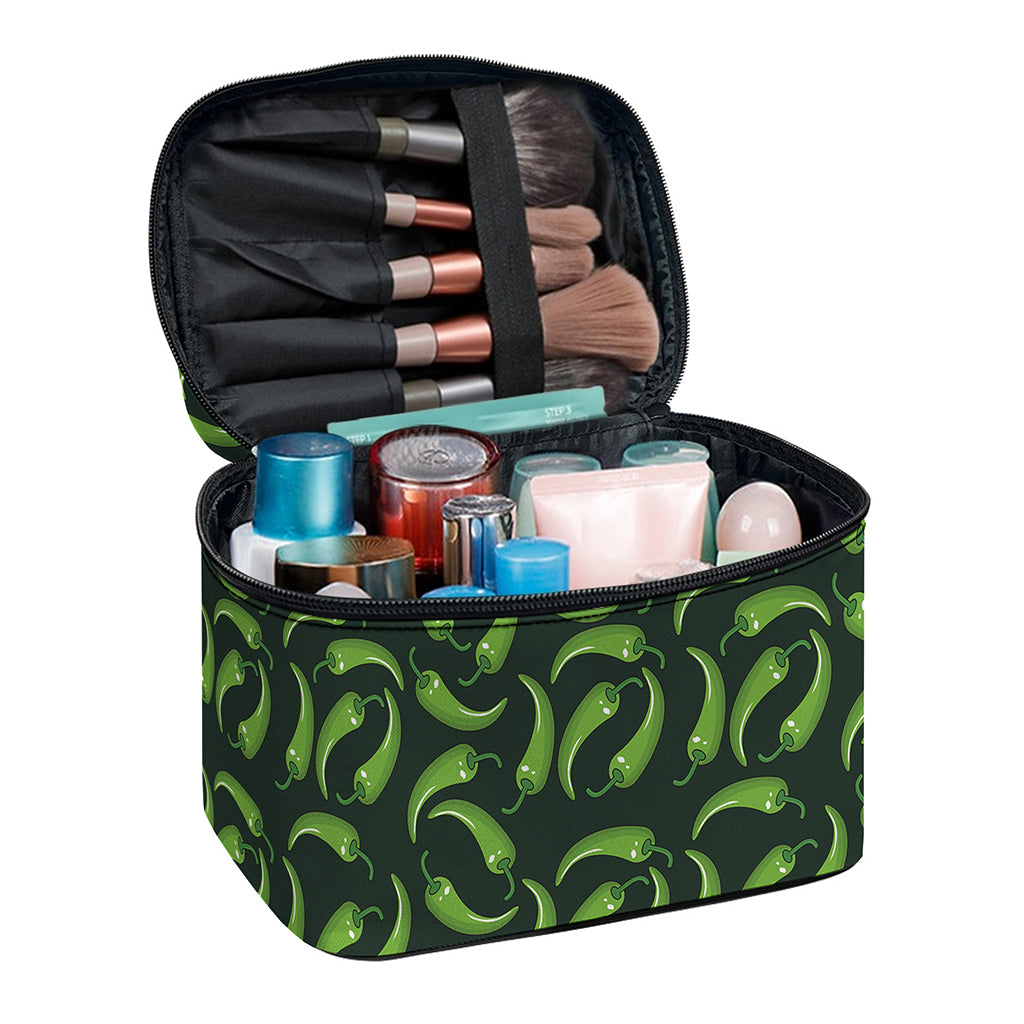 Green Chili Peppers Pattern Print Travel Makeup Bag