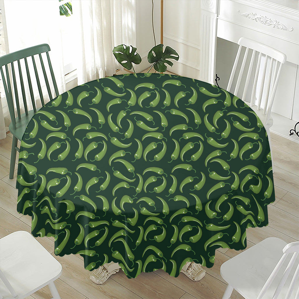 Green Chili Peppers Pattern Print Waterproof Round Tablecloth
