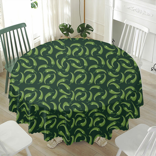 Green Chili Peppers Pattern Print Waterproof Round Tablecloth
