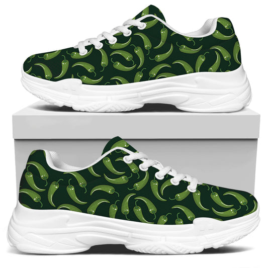 Green Chili Peppers Pattern Print White Chunky Shoes