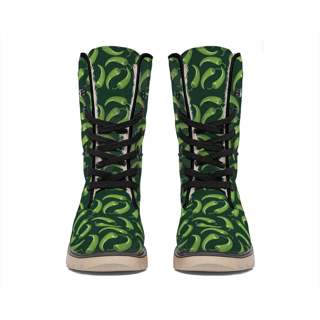 Green Chili Peppers Pattern Print Winter Boots