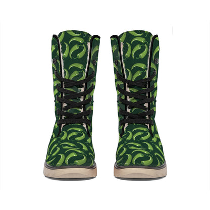 Green Chili Peppers Pattern Print Winter Boots