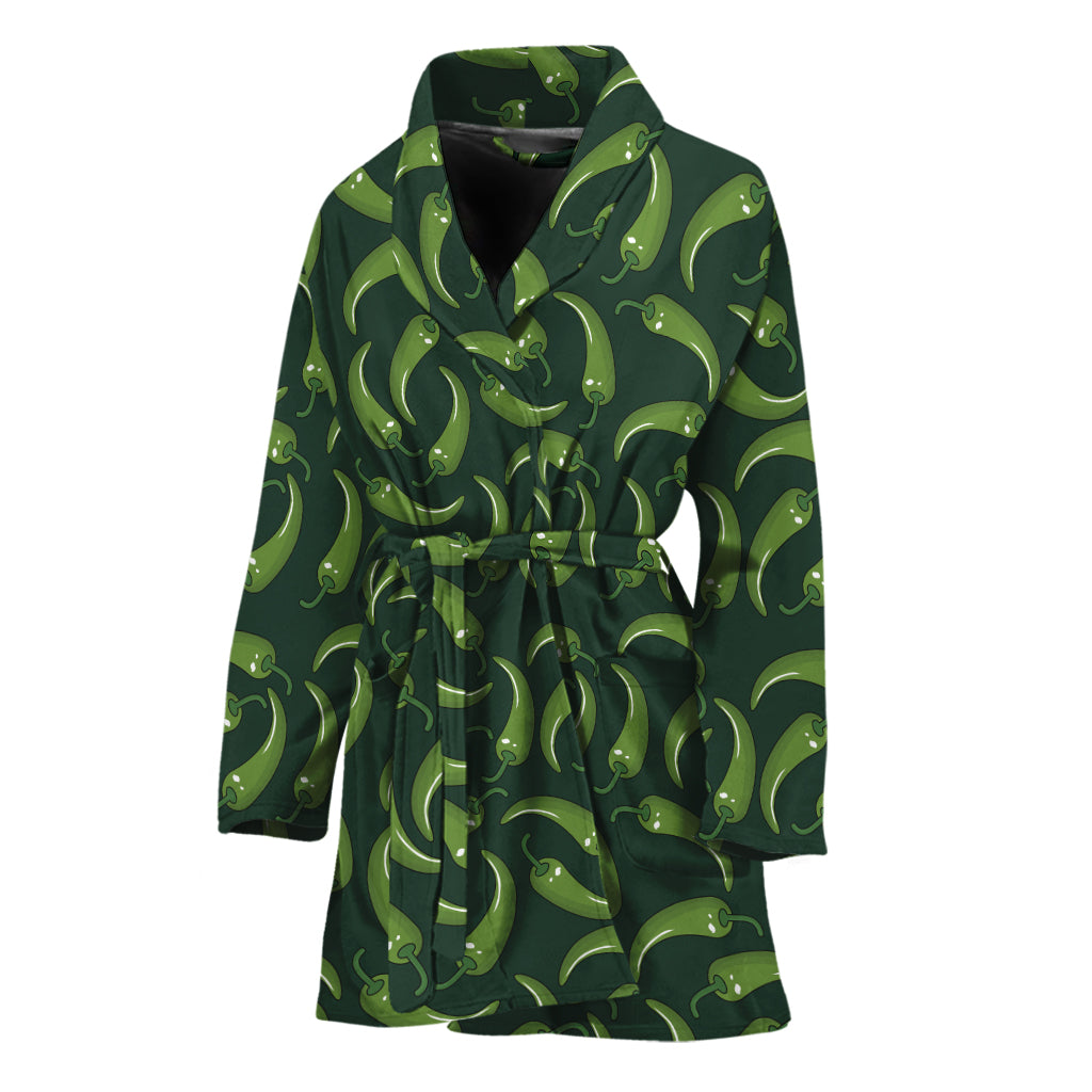 Green Chili Peppers Pattern Print Women's Bathrobe