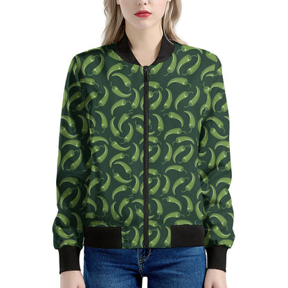 Green Chili Peppers Pattern Print Women's Bomber Jacket