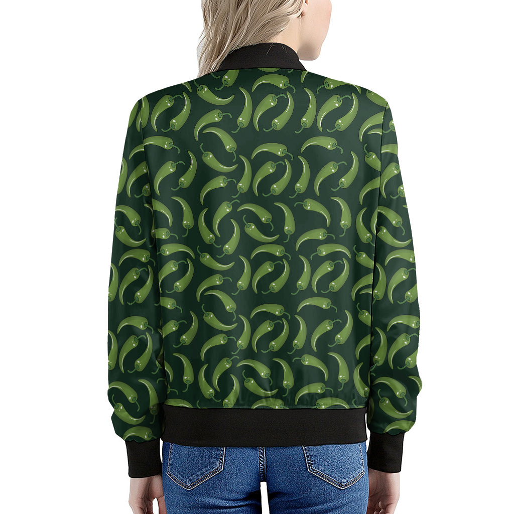 Green Chili Peppers Pattern Print Women's Bomber Jacket