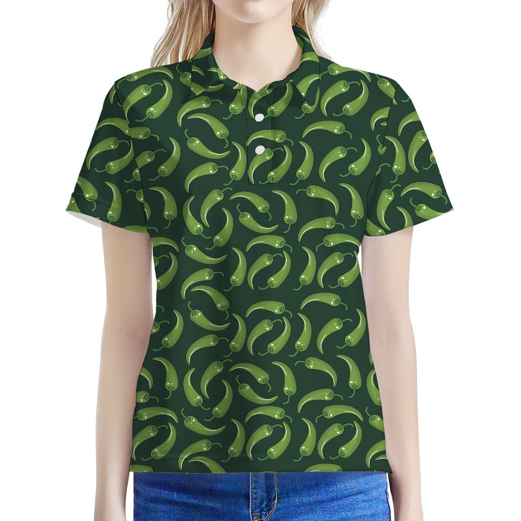 Green Chili Peppers Pattern Print Women's Polo Shirt