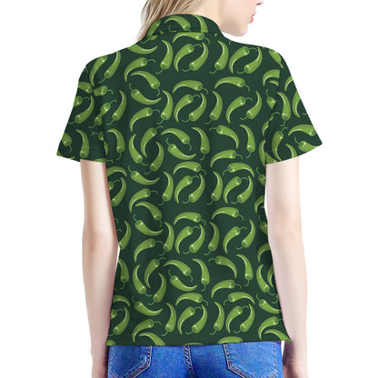 Green Chili Peppers Pattern Print Women's Polo Shirt