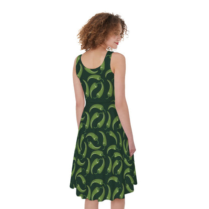 Green Chili Peppers Pattern Print Women's Sleeveless Dress