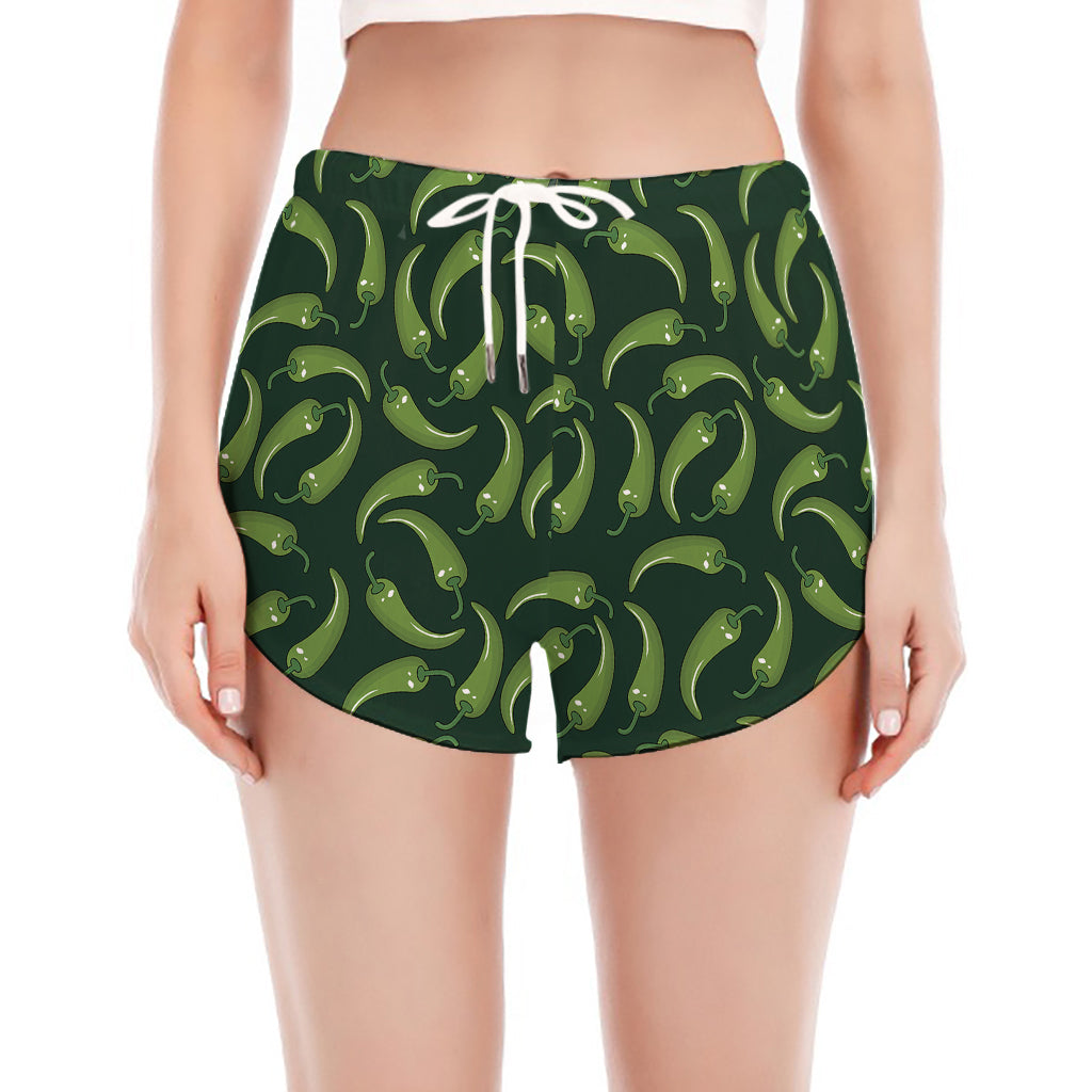 Green Chili Peppers Pattern Print Women's Split Running Shorts