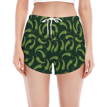 Green Chili Peppers Pattern Print Women's Split Running Shorts