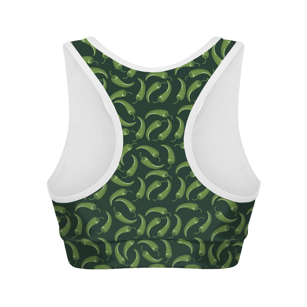 Green Chili Peppers Pattern Print Women's Sports Bra