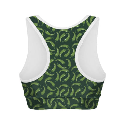 Green Chili Peppers Pattern Print Women's Sports Bra
