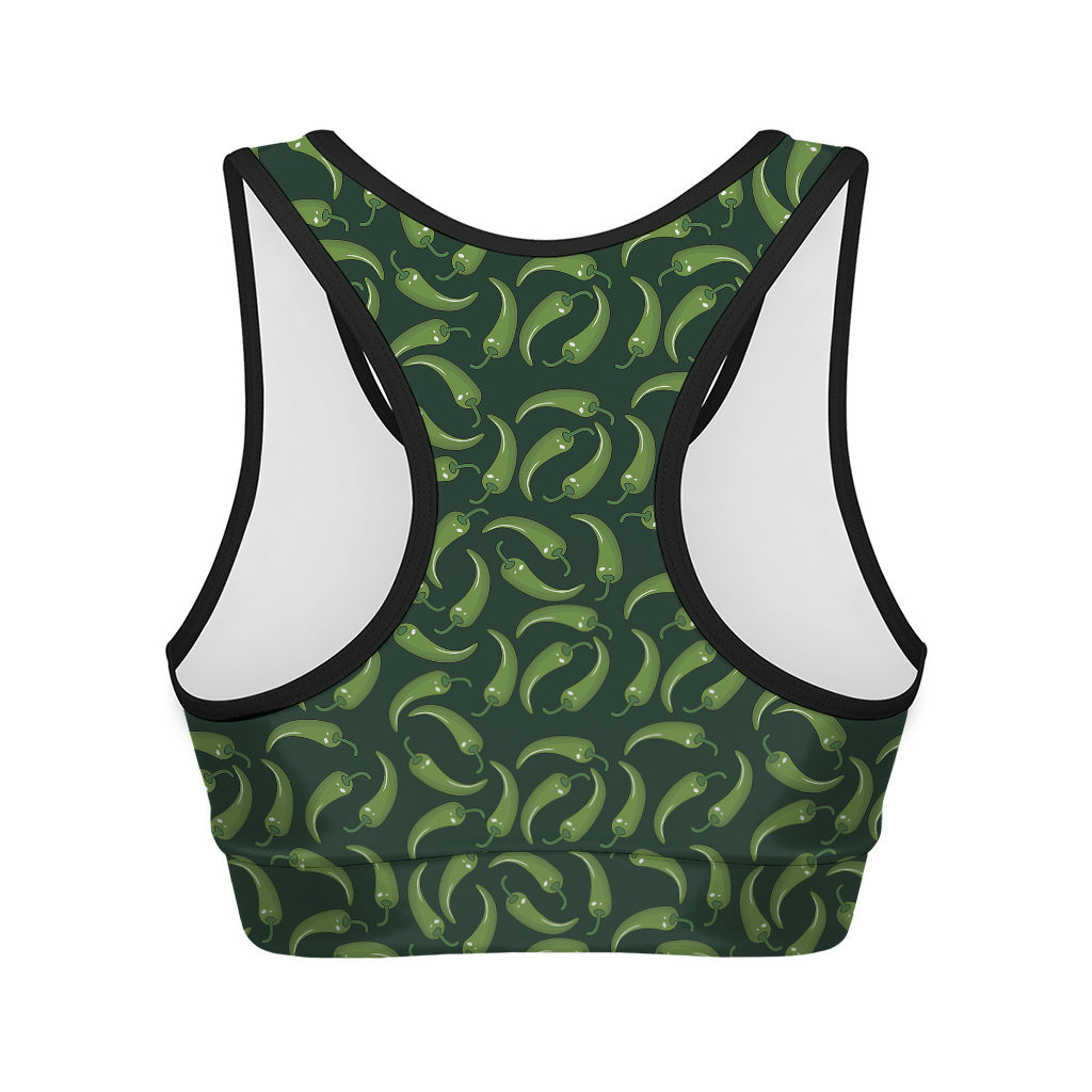 Green Chili Peppers Pattern Print Women's Sports Bra