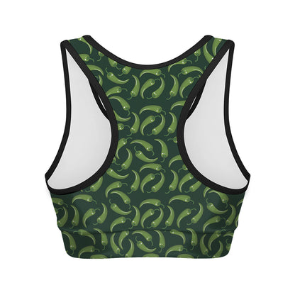 Green Chili Peppers Pattern Print Women's Sports Bra
