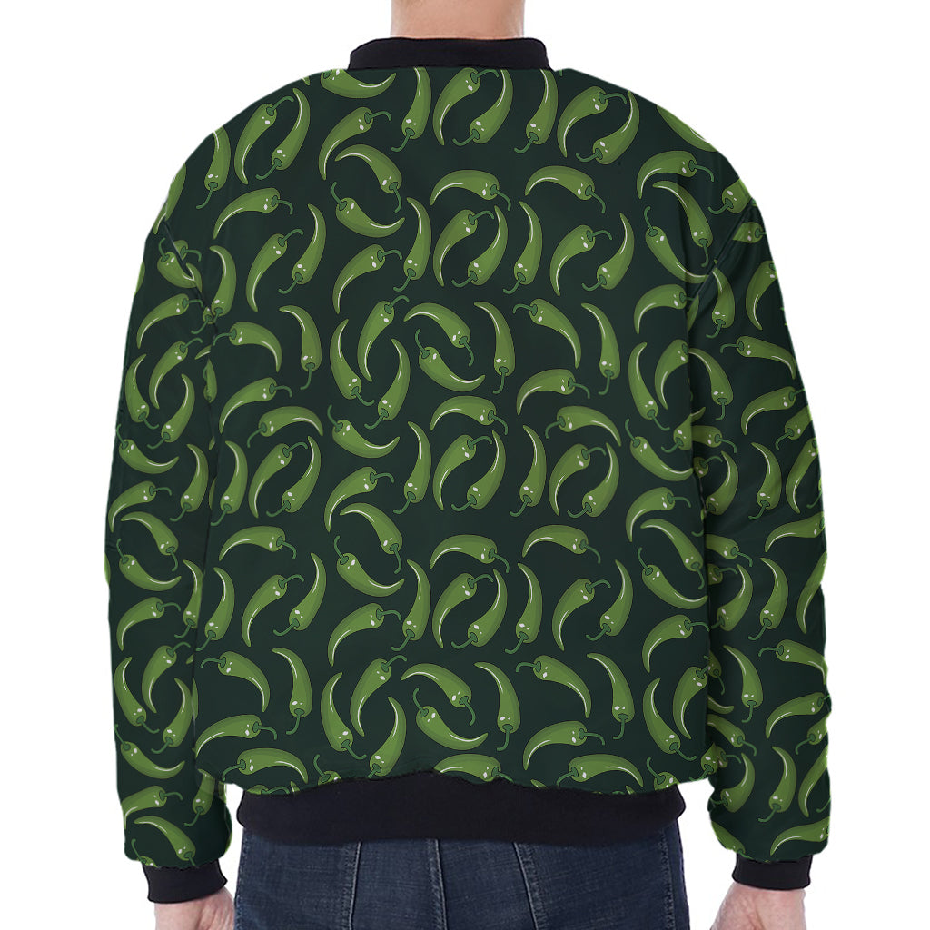 Green Chili Peppers Pattern Print Zip Sleeve Bomber Jacket