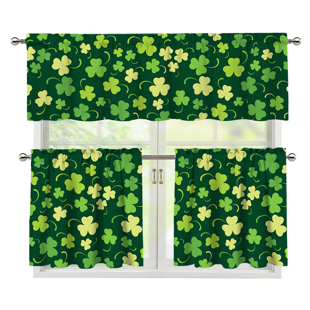 Green Clover Saint Patrick's Day Print 3 Piece Kitchen Curtains