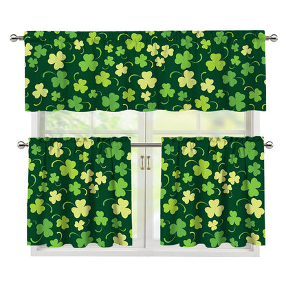 Green Clover Saint Patrick's Day Print 3 Piece Kitchen Curtains