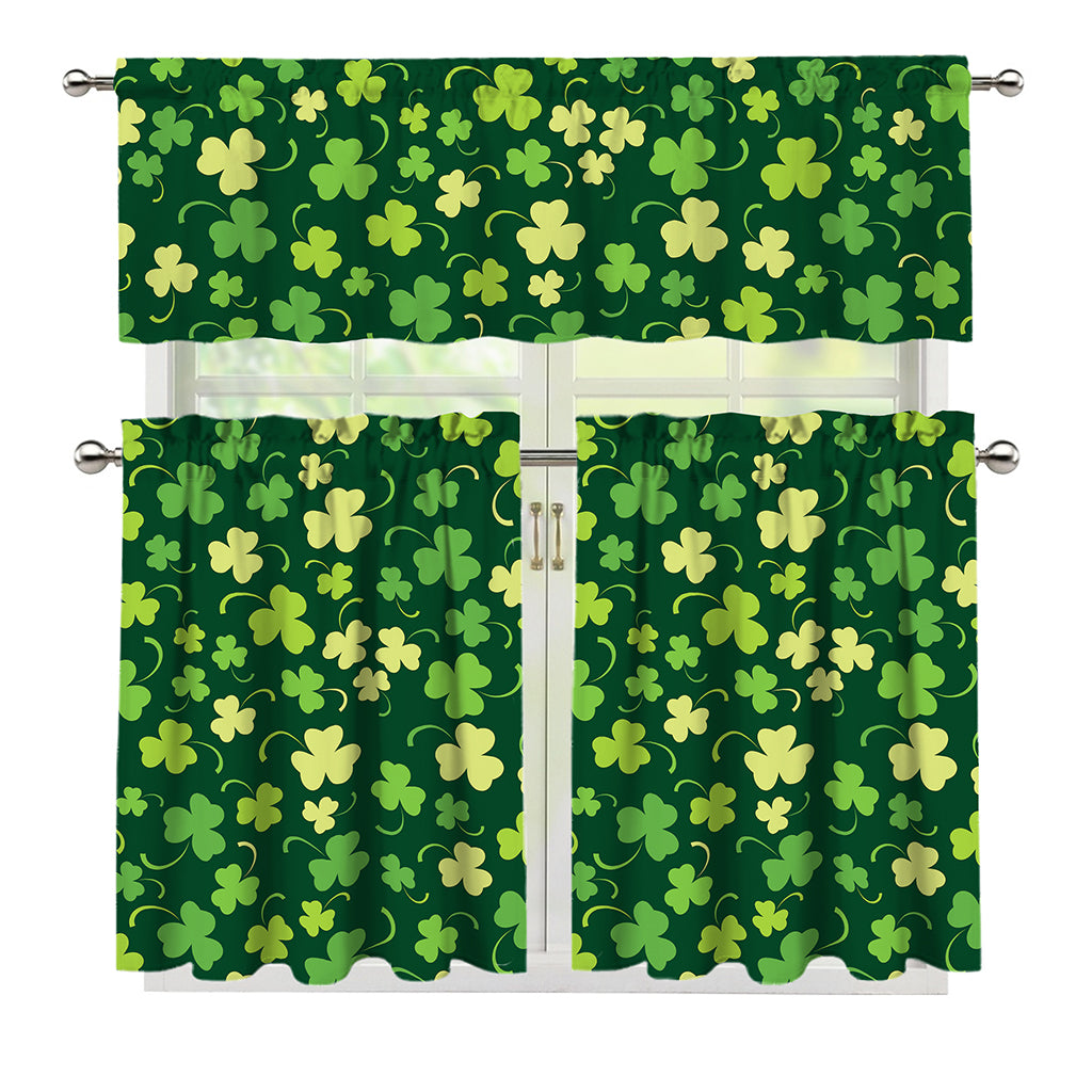 Green Clover Saint Patrick's Day Print 3 Piece Kitchen Curtains