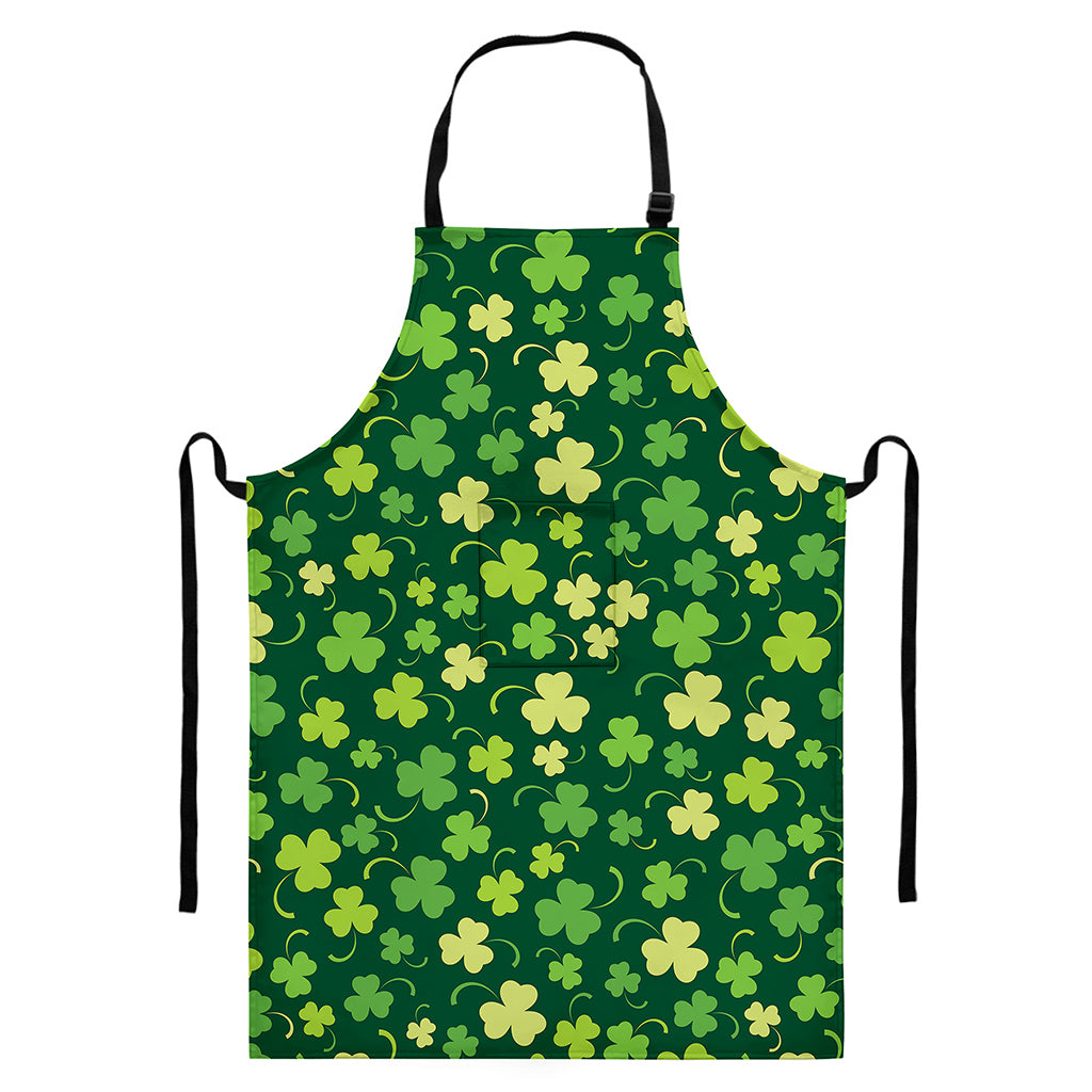 Green Clover Saint Patrick's Day Print Bib Apron With Pocket