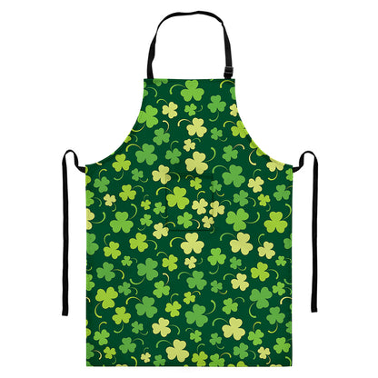 Green Clover Saint Patrick's Day Print Bib Apron With Pocket