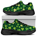 Green Clover Saint Patrick's Day Print Black Chunky Shoes