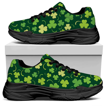 Green Clover Saint Patrick's Day Print Black Chunky Shoes