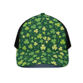 Green Clover Saint Patrick's Day Print Black Mesh Trucker Hat