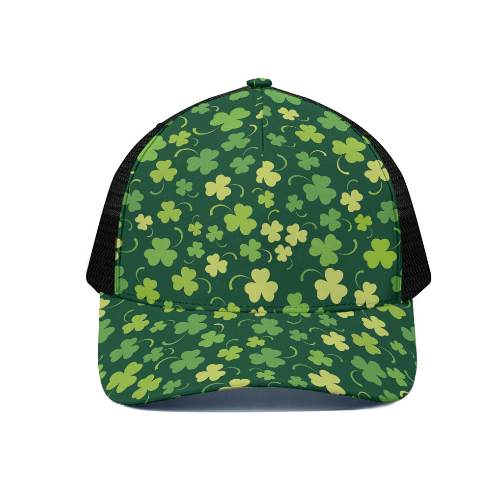 Green Clover Saint Patrick's Day Print Black Mesh Trucker Cap
