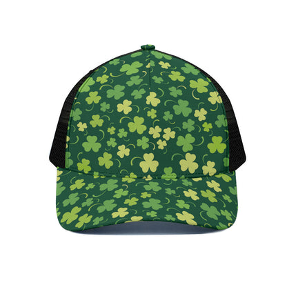 Green Clover Saint Patrick's Day Print Black Mesh Trucker Cap
