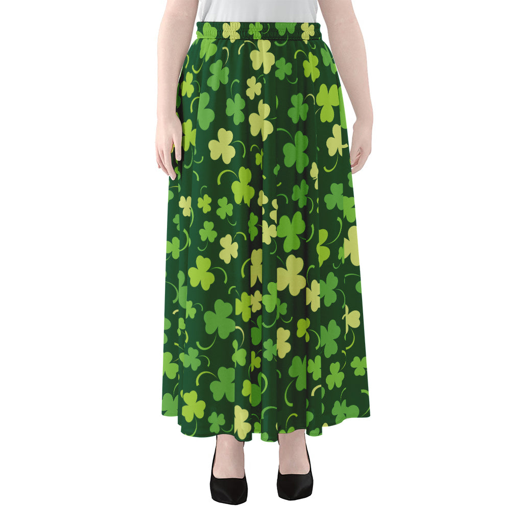 Green Clover Saint Patrick's Day Print Chiffon Maxi Skirt