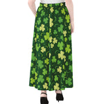 Green Clover Saint Patrick's Day Print Chiffon Maxi Skirt