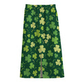 Green Clover Saint Patrick's Day Print Cotton Front Slit Maxi Skirt