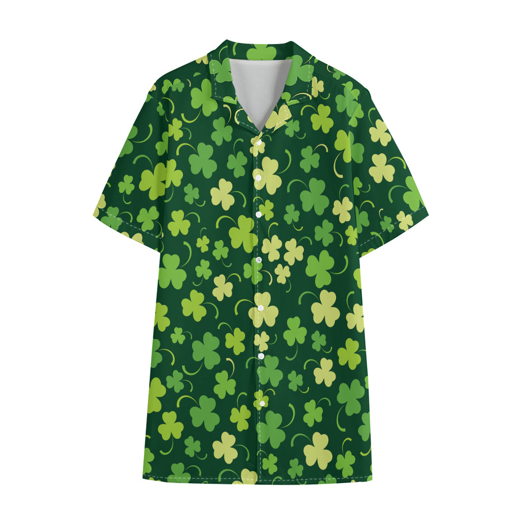 Green Clover Saint Patrick's Day Print Cotton Hawaiian Shirt