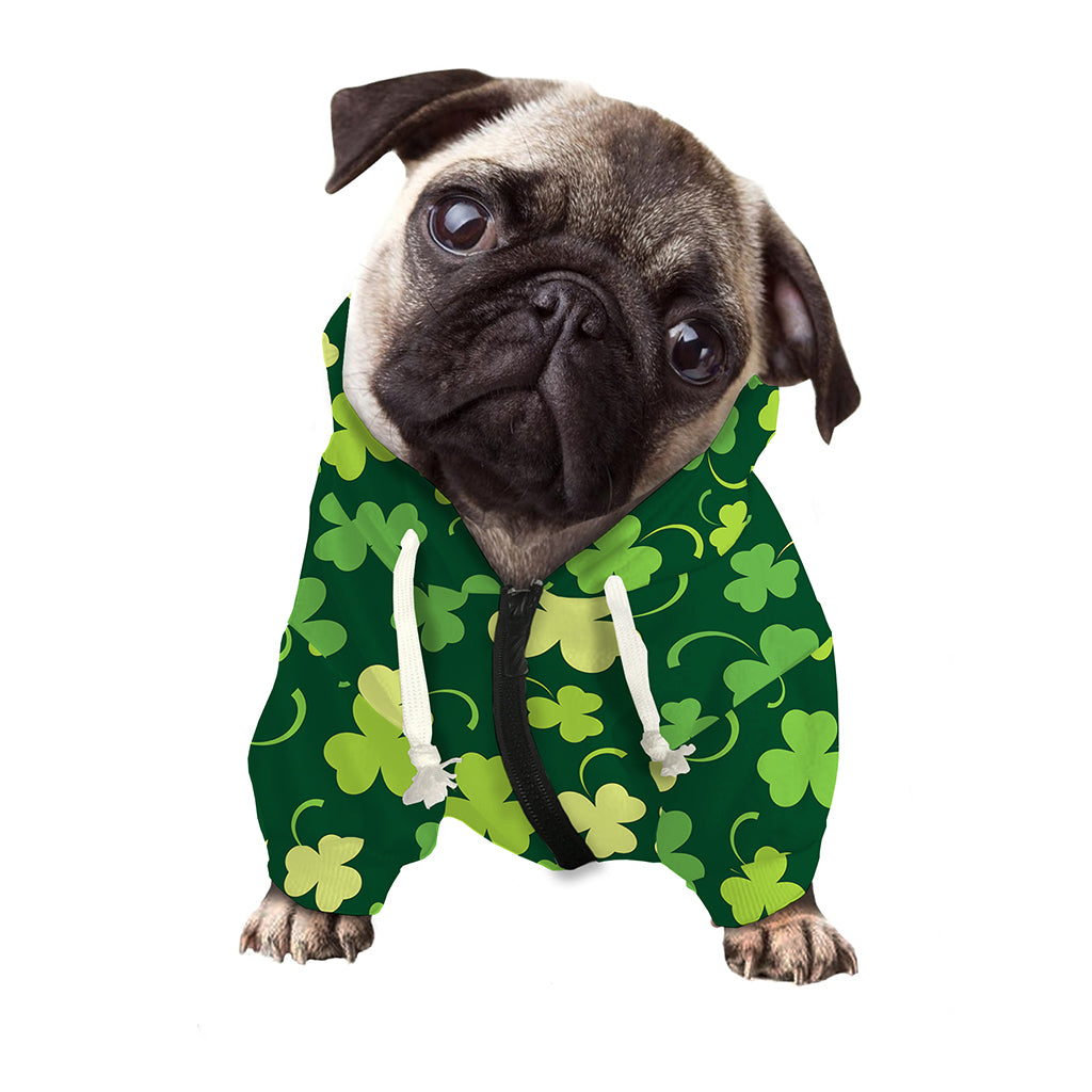 Green Clover Saint Patrick's Day Print Dog Zip Up Hoodie