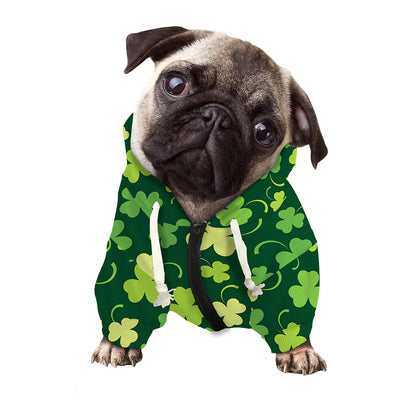 Green Clover Saint Patrick's Day Print Dog Zip Up Hoodie