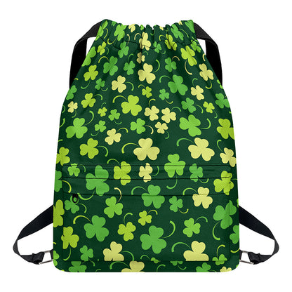 Green Clover Saint Patrick's Day Print Drawstring Backpack