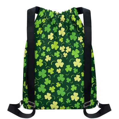 Green Clover Saint Patrick's Day Print Drawstring Backpack