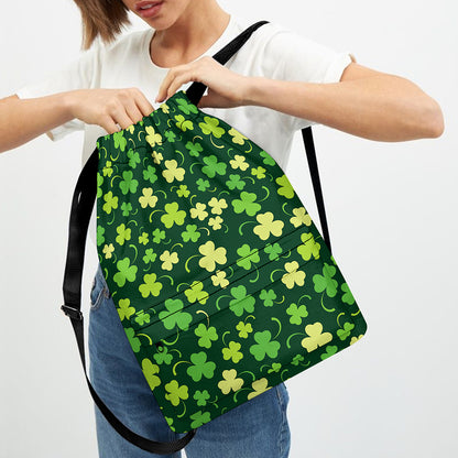 Green Clover Saint Patrick's Day Print Drawstring Backpack