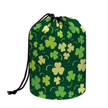 Green Clover Saint Patrick's Day Print Drawstring Makeup Bag
