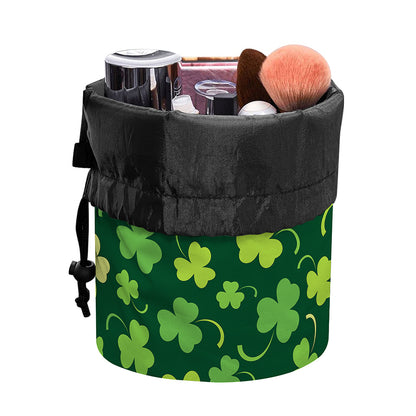 Green Clover Saint Patrick's Day Print Drawstring Makeup Bag
