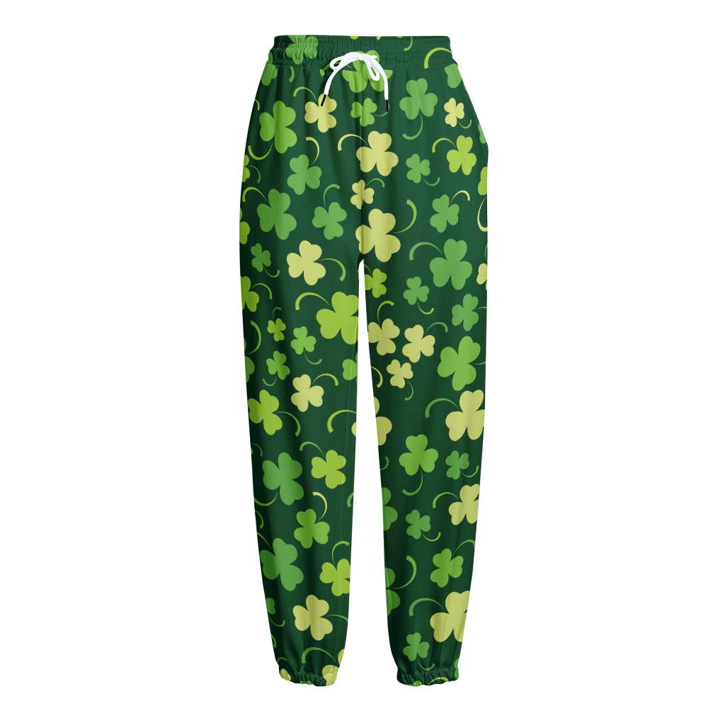 Green Clover Saint Patrick's Day Print Fleece Lined Knit Pants