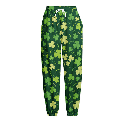 Green Clover Saint Patrick's Day Print Fleece Lined Knit Pants