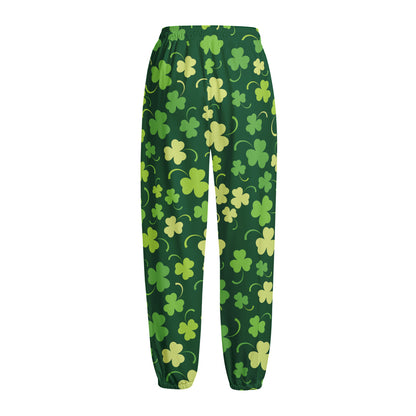 Green Clover Saint Patrick's Day Print Fleece Lined Knit Pants