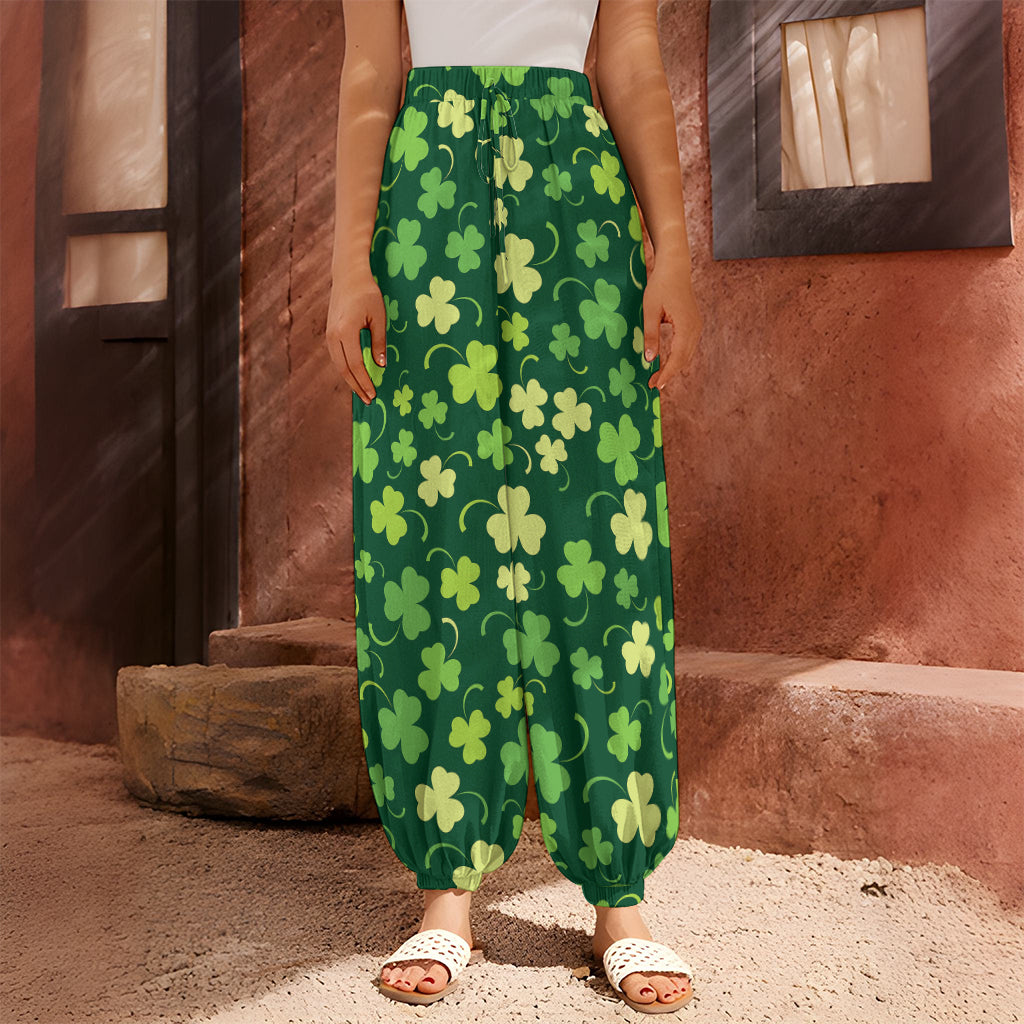Green Clover Saint Patrick's Day Print Harem Pants